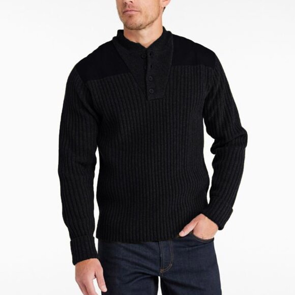 LL Bean Commando Sweater Henley 100% Merino Wool Mens XL Reg Army Hunting - Picture 3 of 10